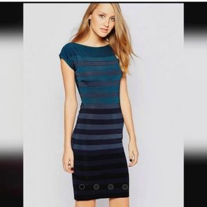 French Connection teal and black striped ombre dress